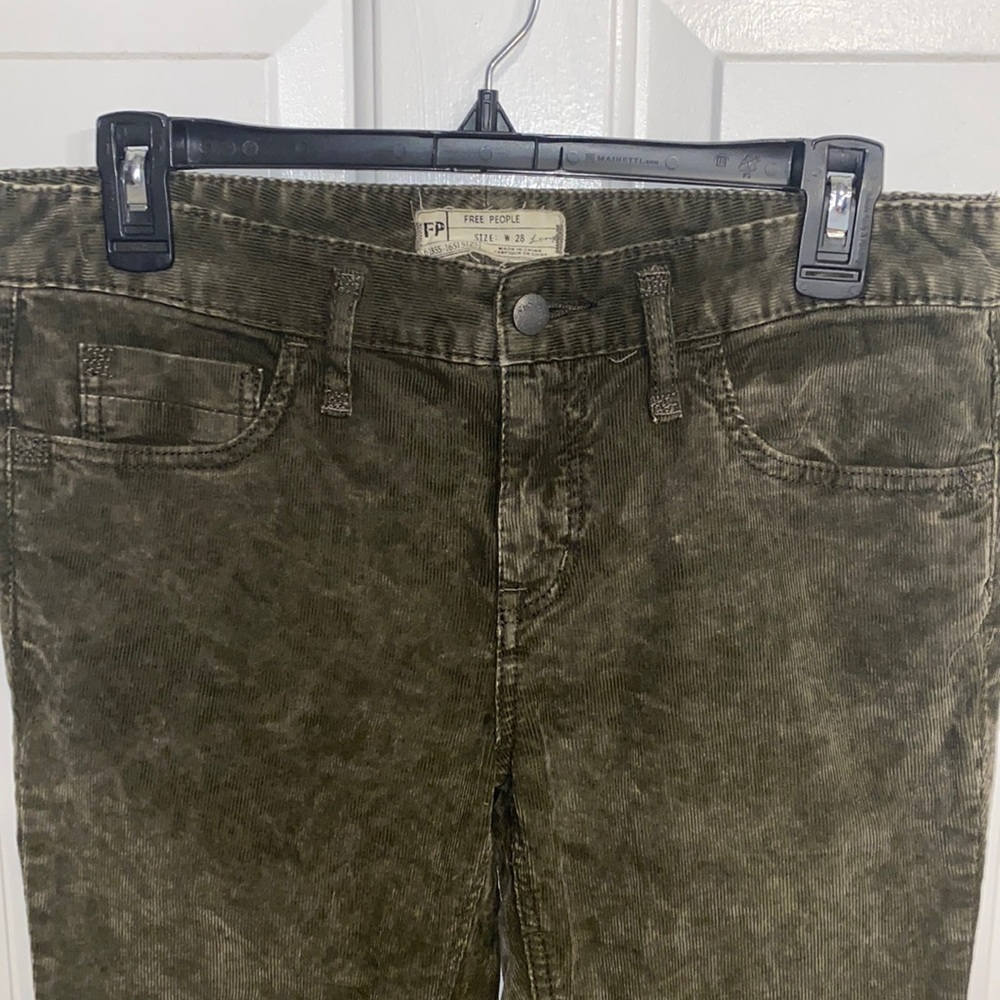 Free People Green Corduroy Long Skinny Jeans
